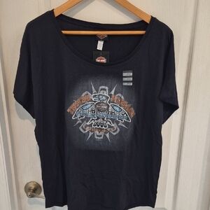 Harley-Davidson Black Graphic Women's Top Ketchikan Alaska in 2x NWT